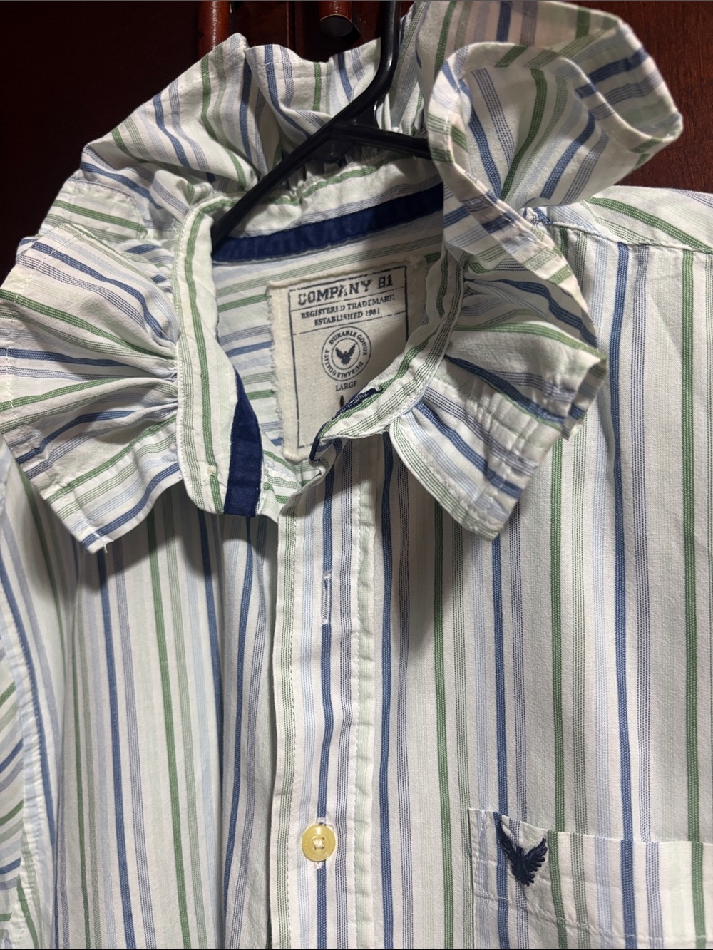 Upcycled American Eagle Ruffled Collar Shirt